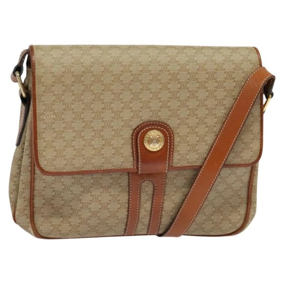 CELINE Macadam Canvas Shoulder Bag PVC Beige Gold Auth 118350 - Picture 1 of 15